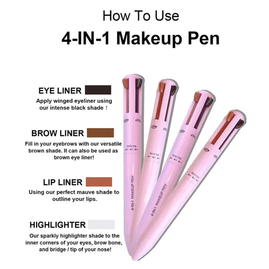 **4-in-1 Makeup Pen – Eyeliner, Lip Liner, Brow & Highlighter**