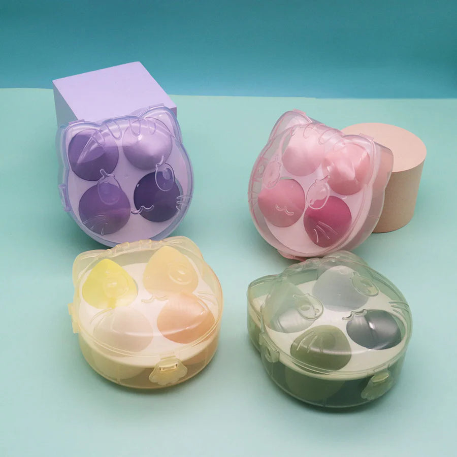 Miss Beauty 4PCS Makeup Sponge Set in Transparent Kitty Box