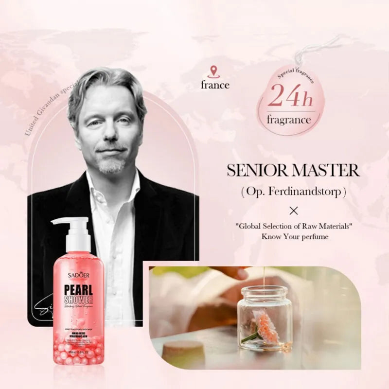 SADOER Natural Organic Peach Pearl Fragrant Shower Gel Refreshing Bath Body Wash Deep Cleansing Whitening Moisturizing Shower Gel 300ml SD49253