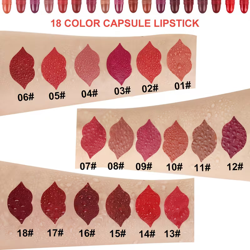 KS-One 18-Color Capsule Lipstick Set – Silky Smooth Matte Finish Mini Lipstick Pods (Travel Size & Portable)