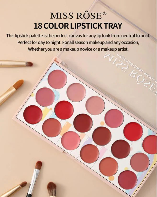 Miss Rose 18 Colors Matte Lip Cream Palette | Long Lasting Waterproof