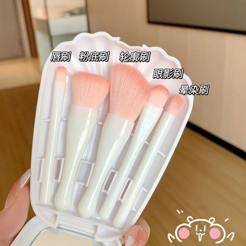 **JulyStar 5PCS Makeup Brush Set with Shell Mirror (White)**
