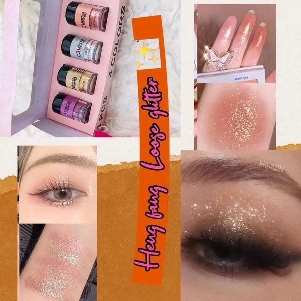 **HENG FANG 4-Color Loose Pigment Highlighter & Glitter Set**