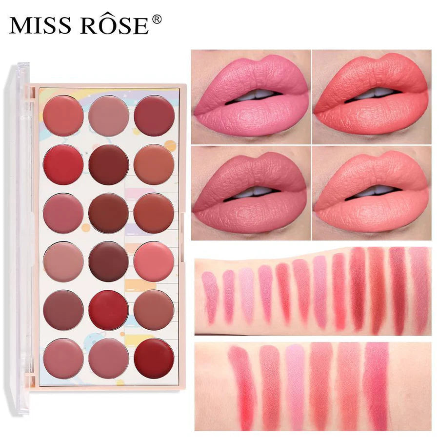 Miss Rose 18 Colors Matte Lip Cream Palette | Long Lasting Waterproof