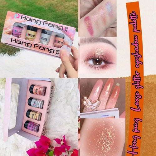 **HENG FANG 4-Color Loose Pigment Highlighter & Glitter Set**