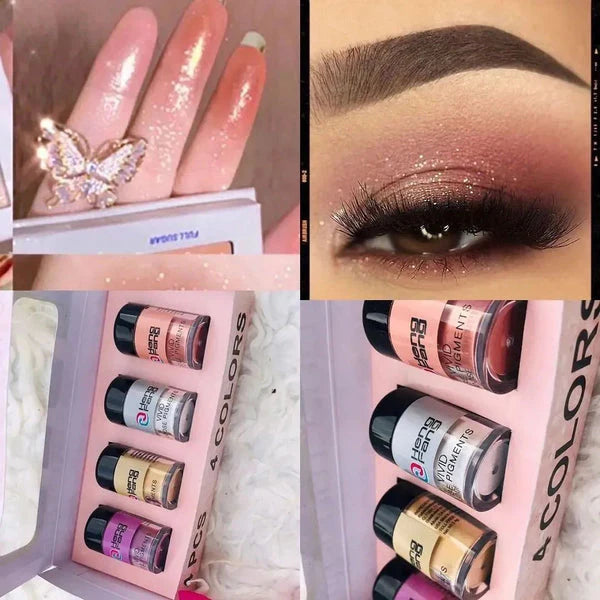 **HENG FANG 4-Color Loose Pigment Highlighter & Glitter Set**