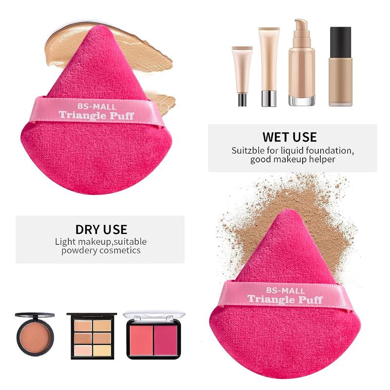 4-Piece Triangle Powder Puff Set for Face – Soft Velvet Makeup Sponges for Setting Powder, Concealer, and Contouring