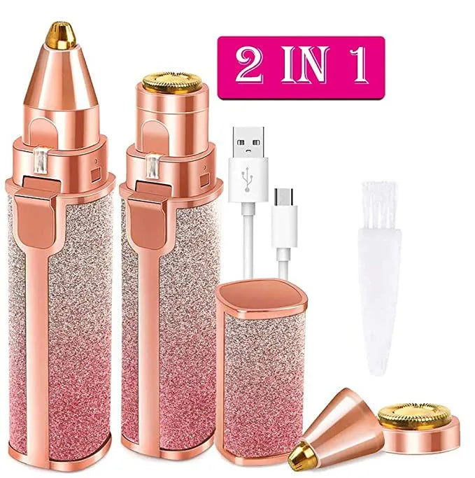 2 in 1 Electric Eyebrow Trimmer and Shaver, Rechargeable Hair Remover for All Parts Use in Pen Flawless Hair Remover Rechargeable Painless-Precision Eyebrow Trimmer and Eyebrow Razor Tool with LED Light for Face, Lips, Nose, Chin, Arm