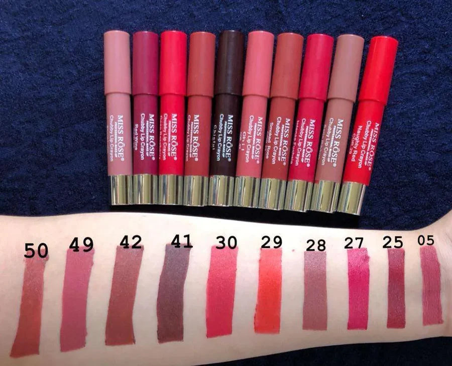 Miss Rose makeup 12 Pc Set Lip Crayon Lipsticks