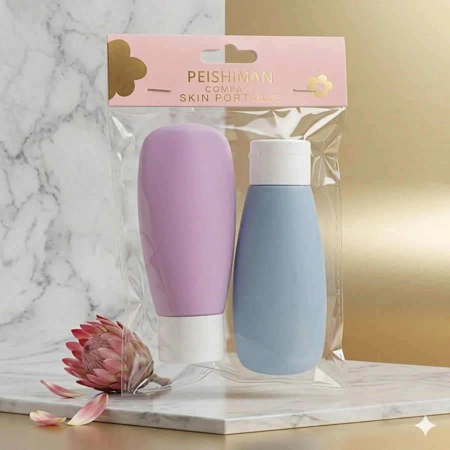 2pcs Silicone Travel Bottles Leakproof Refillable Shampoo Lotion Container Portable Squeeze Cosmetic Toiletry Bottle Set