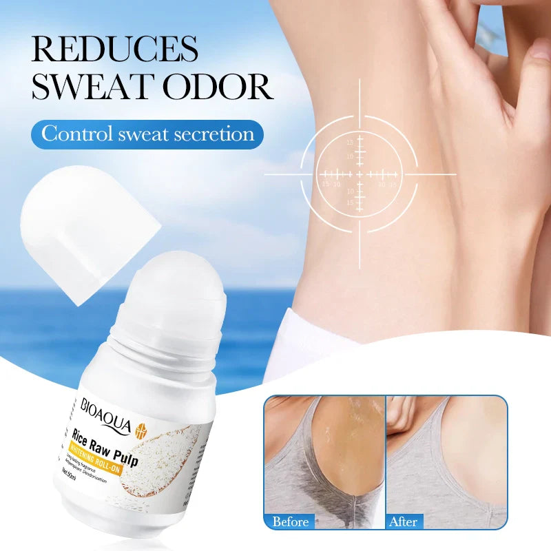 BIOAQUA Rice Raw Pulp Underarm Roll-on Deodorant Refreshing Comfortable Roll on Fragrance Perfume Deodorant For Girls BQY17994
