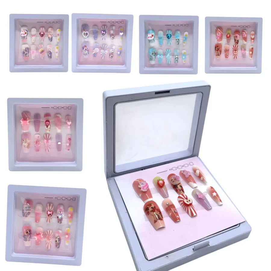 Timi Baby Children's Non-toxic Nails hand-made Cartoon Nail Design for kids 1box*12pcs