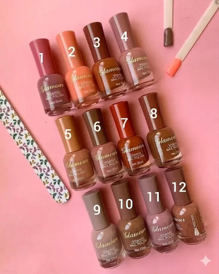 Glamour Premium Fine Nude Colors Nailpaints Luxury Matte & Glossy Nude Nail Polish 12pcs Set