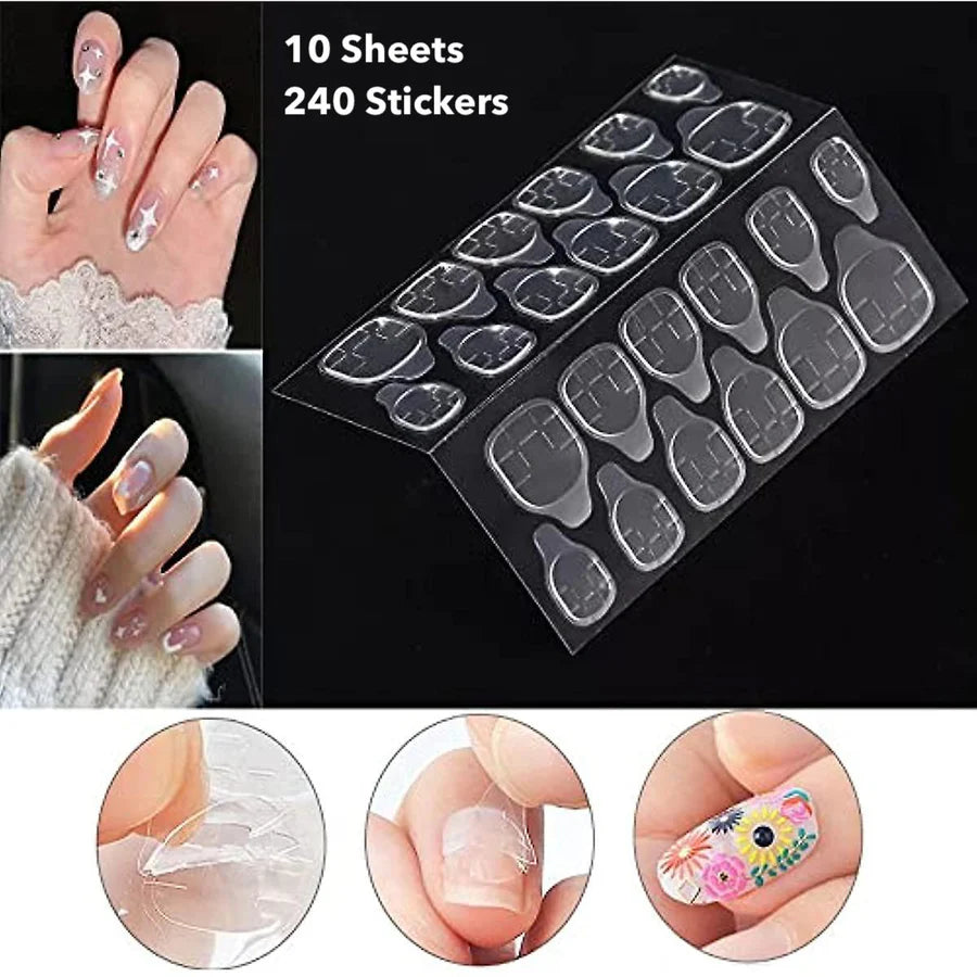 240 Dots Nail Glue Stickers | 10 Sheets Double-Sided Adhesive Tabs
