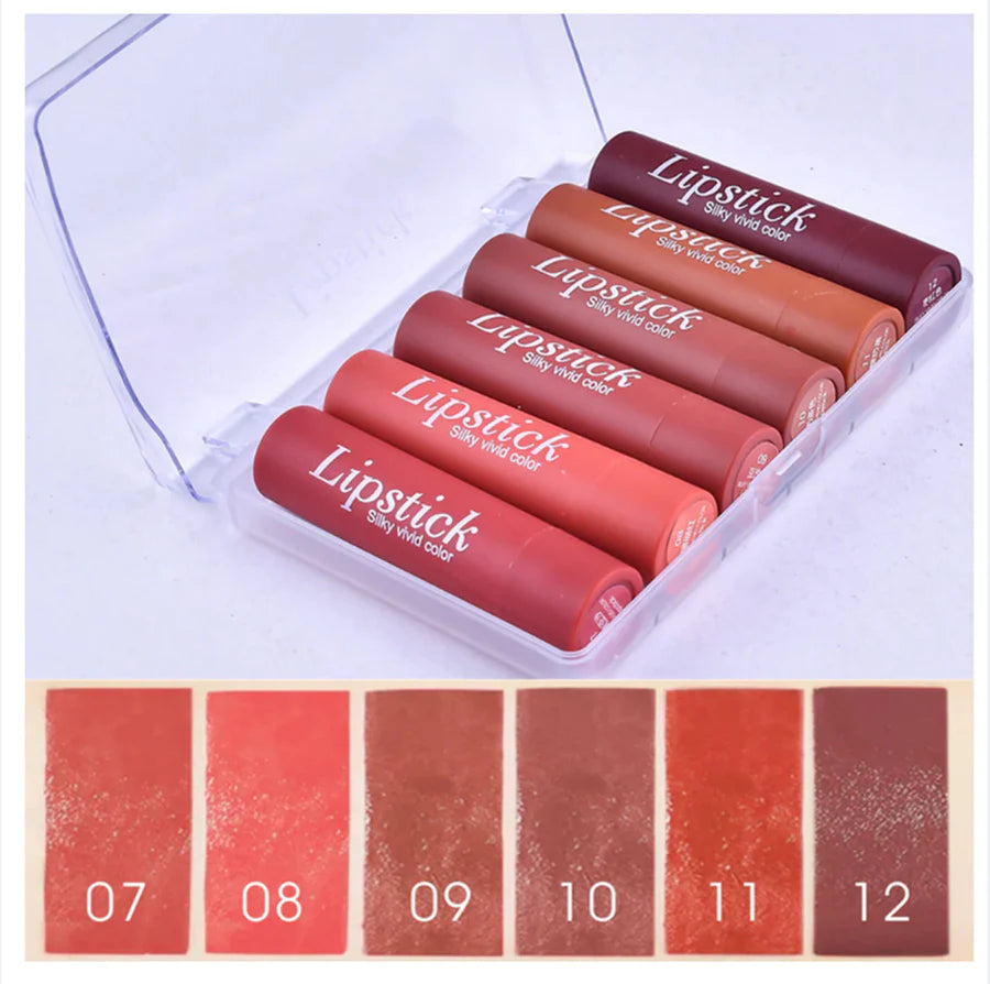 HENG FANG High Quality Makeup Nourishing Matte Organic Waterproof Lipstick 6pcs Set