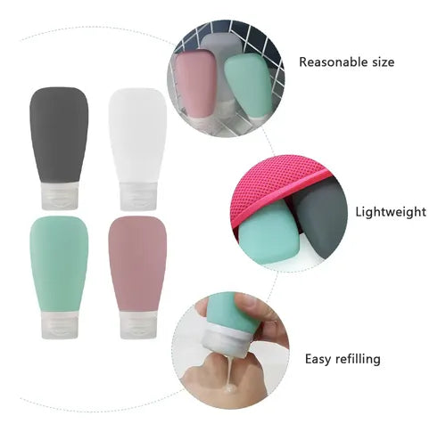 2pcs Silicone Travel Bottles Leakproof Refillable Shampoo Lotion Container Portable Squeeze Cosmetic Toiletry Bottle Set