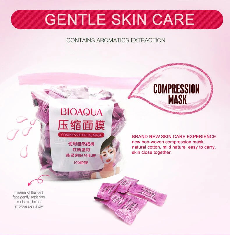 **BIOAQUA Compressed Facial Sheet Mask Tablets (25/50/100PCS)**