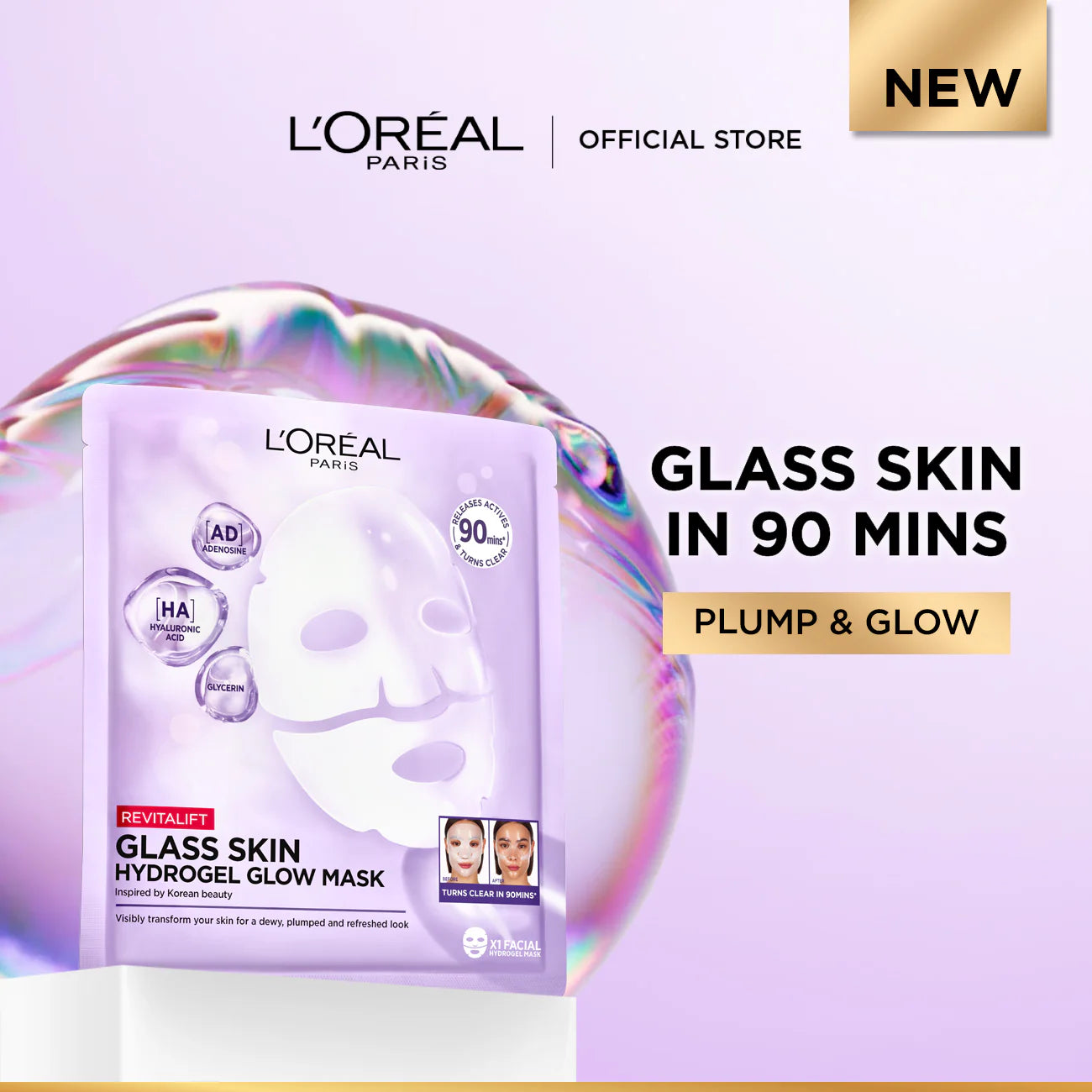 L'Oreal Paris - Revitalift Hyaluronic Acid Glass Skin Hydrogel Glow Mask
