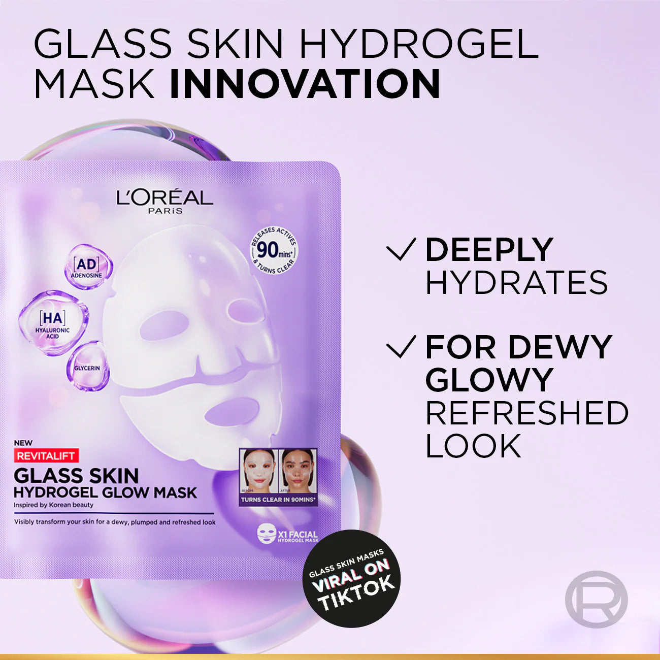 L'Oreal Paris - Revitalift Hyaluronic Acid Glass Skin Hydrogel Glow Mask