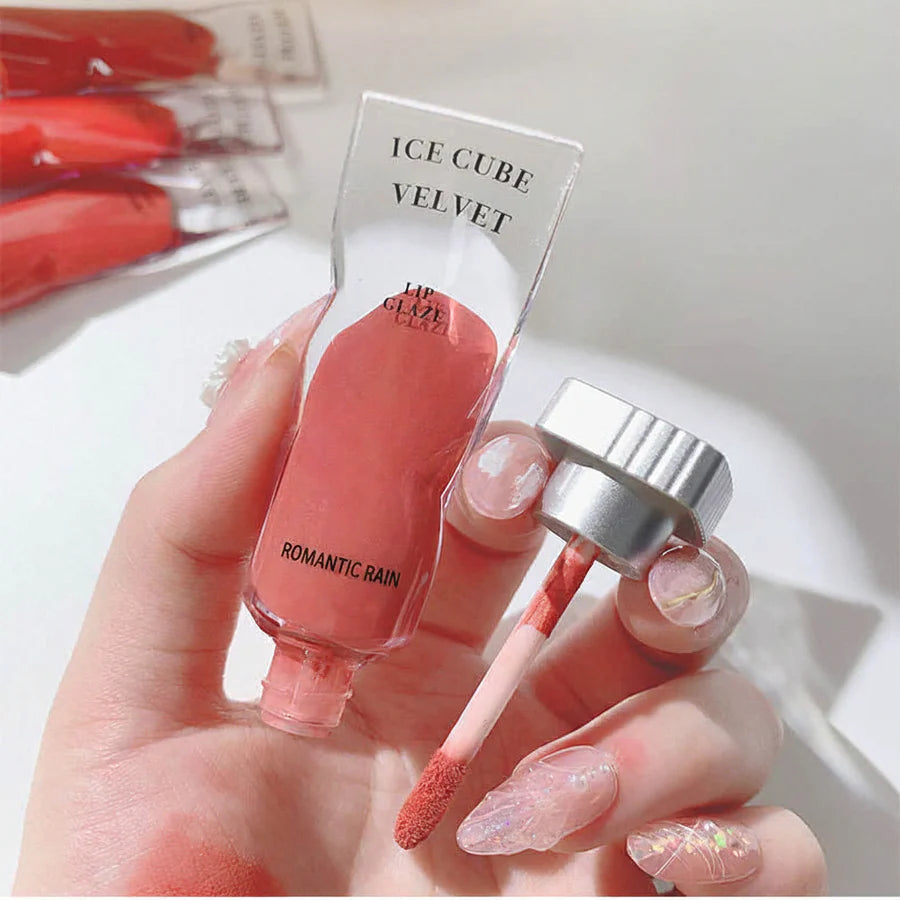 Romantic Rain Ice Cube Velvet Matte Lip Gloss – Long‑Lasting Hydration