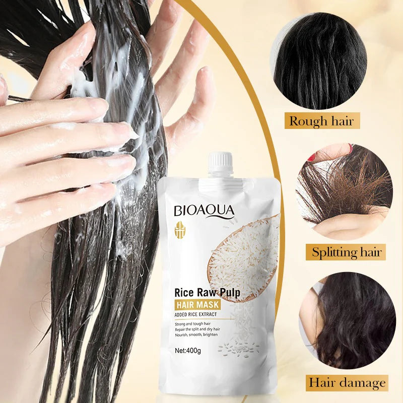 BIOAQUA Rice Raw Puip Nourishing Hydrating Rice Hair Mask Hair Care & Treatment Repair Dry Damaged Hair Deeply Nourishing Hydrating Rice Hair Mask BQY09883