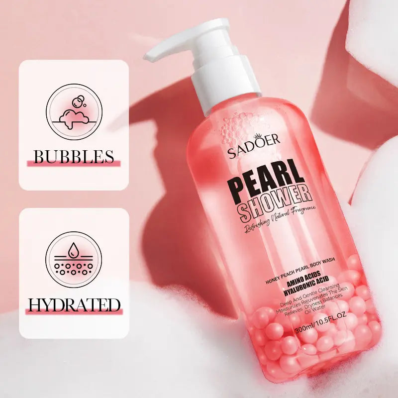 SADOER Natural Organic Peach Pearl Fragrant Shower Gel Refreshing Bath Body Wash Deep Cleansing Whitening Moisturizing Shower Gel 300ml SD49253