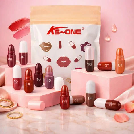 KS-One 18-Color Capsule Lipstick Set – Silky Smooth Matte Finish Mini Lipstick Pods (Travel Size & Portable)