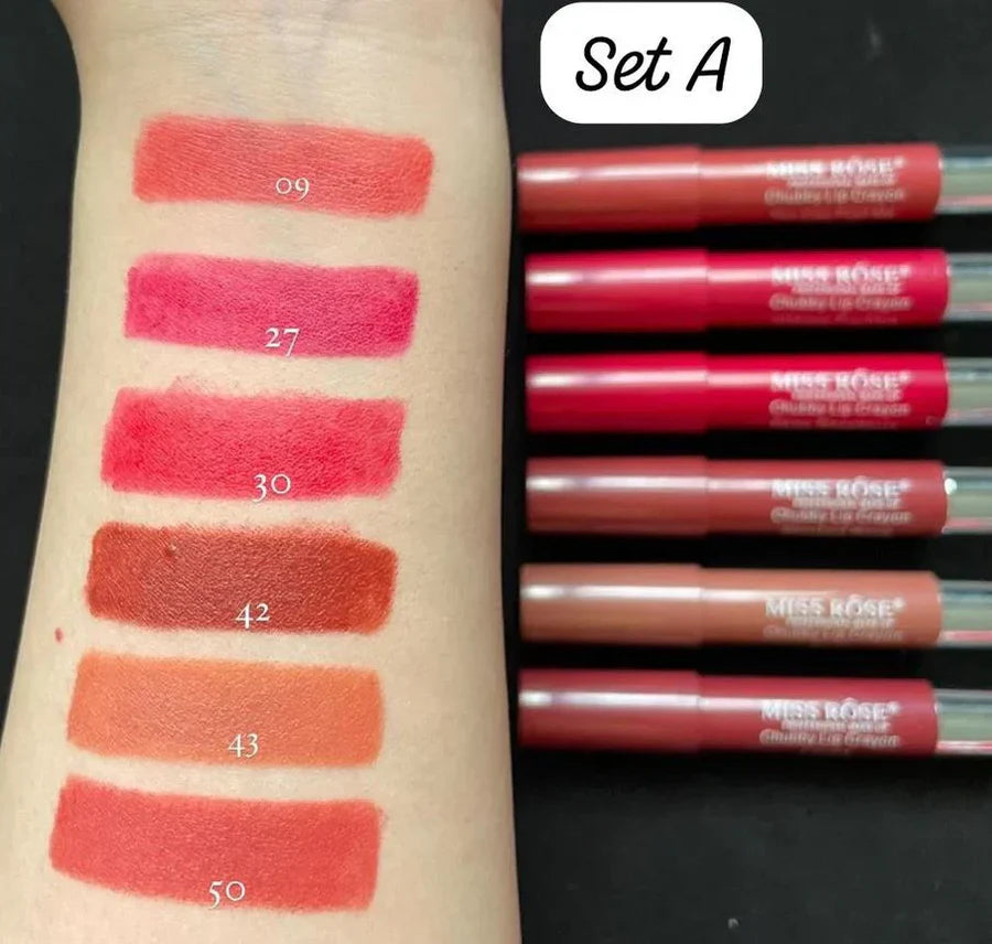 **Miss Rose 6PCS Chubby Lip Crayon Set**