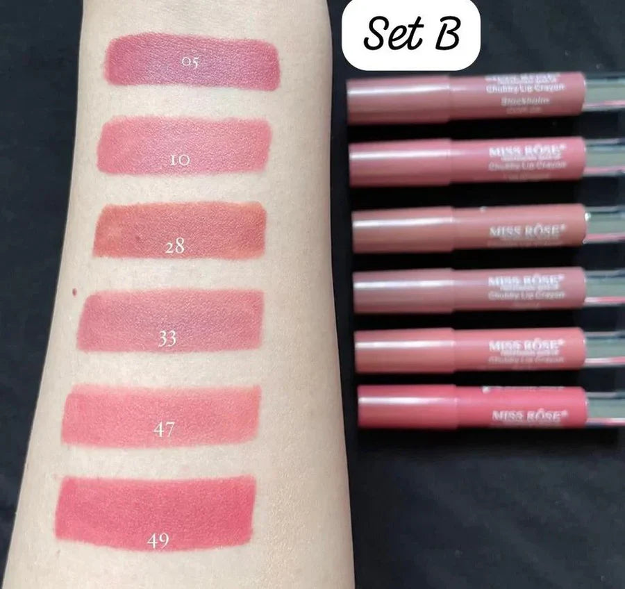 **Miss Rose 6PCS Chubby Lip Crayon Set**