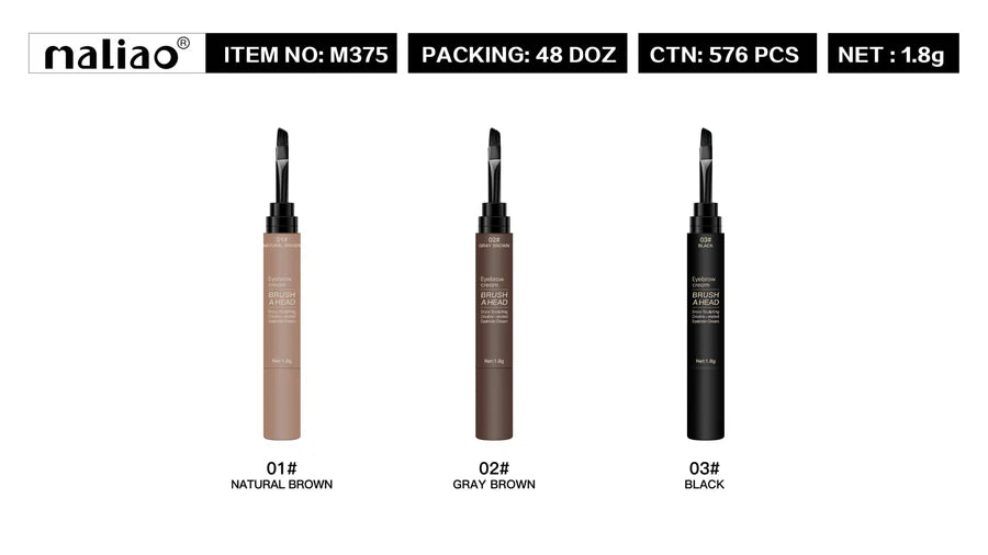 Maliao Double-Ended Eyebrow Cream with Brush 1.8g | Long Lasting
