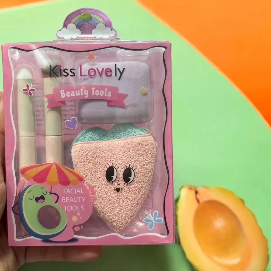 The "Kiss Lovely" Sweet Dreams Facial Beauty Brushes And Sponge Set