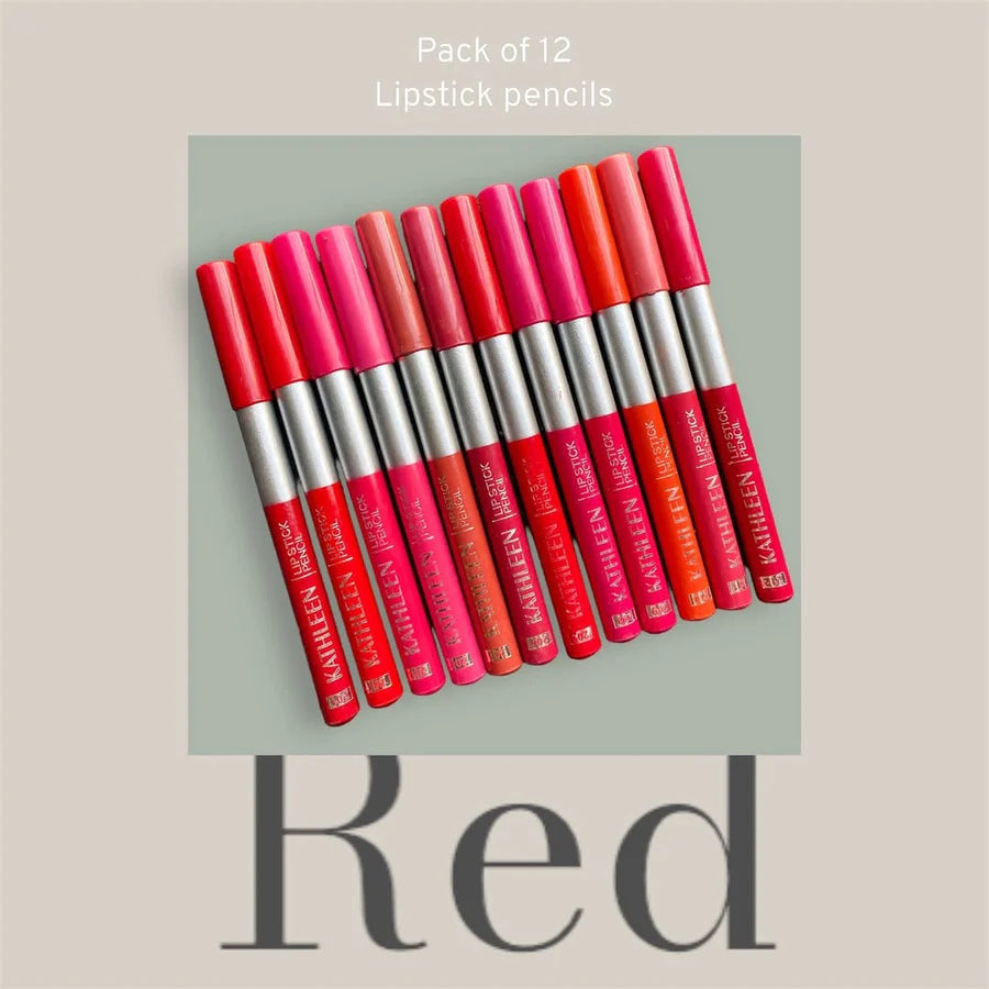 KATHLEEN Pack Of 12 Jumbo Nude And Red Lipstick Pencils