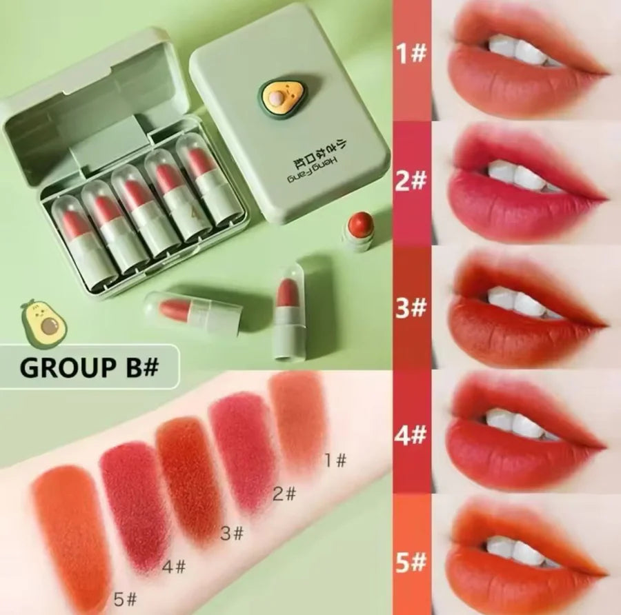 HENGFANG 5PCS Mini Matte Lipstick Set #9118 | Waterproof Long Lasting