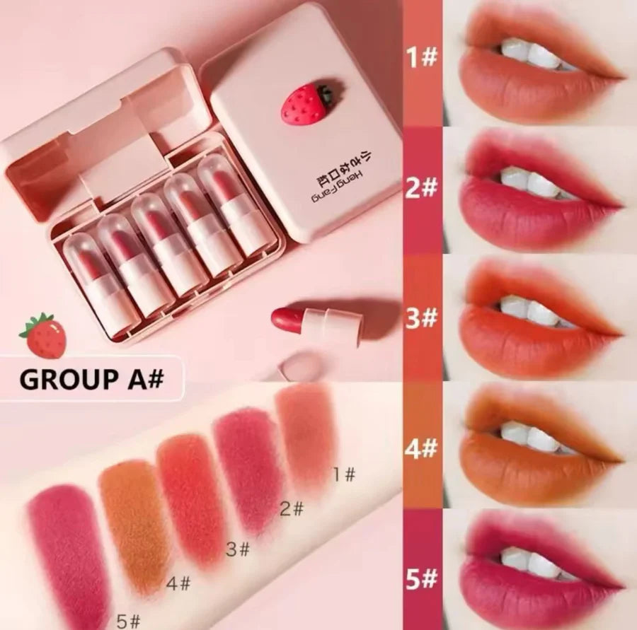 HENGFANG 5PCS Mini Matte Lipstick Set #9118 | Waterproof Long Lasting