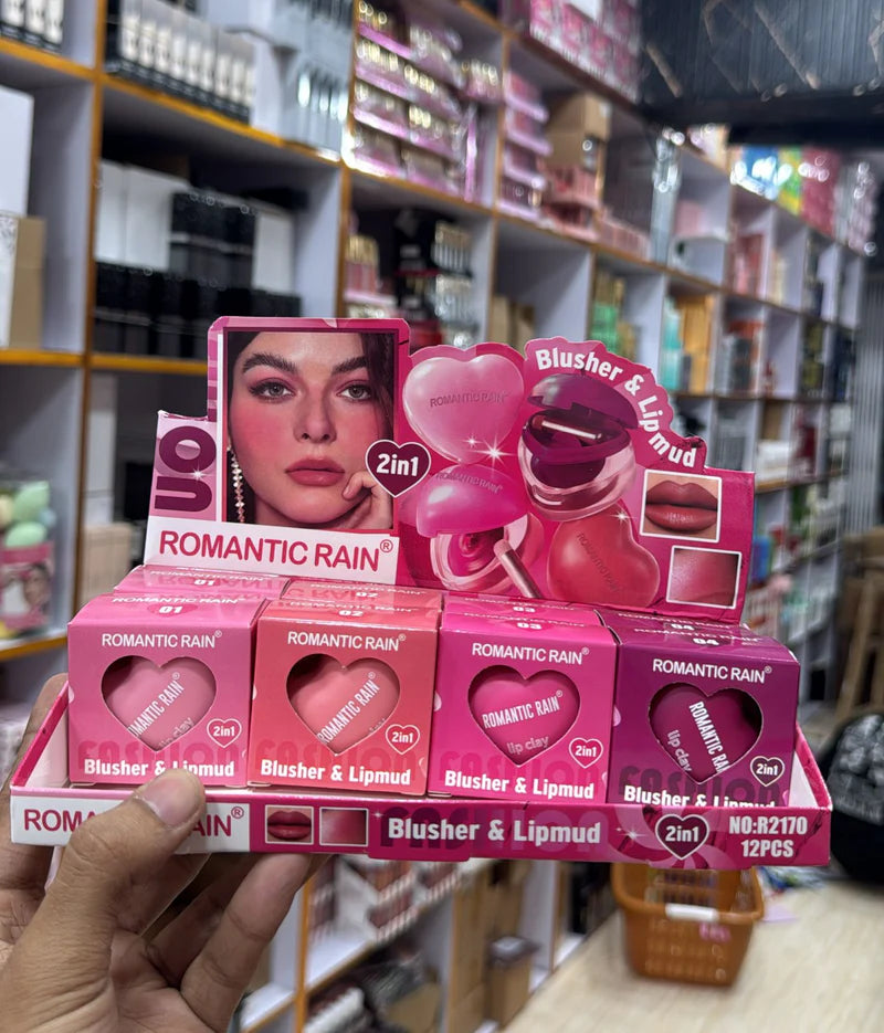 Romantic Rain Pack of 04 Blusher & Lipmud 2 in 1 Heart Pudding Lip & Cheek Multi-Use Cream - 4 Colors