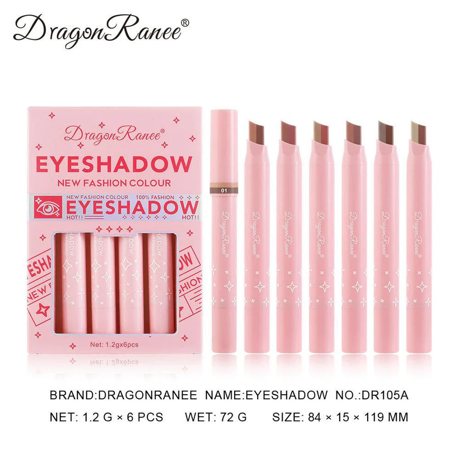 Dragon Ranee Pack of 06 Eyeshadow Stick 2 In 1 Double Color Gradient Velvet Shadow Stick Eye Makeup Waterproof Lasting Shimmer Metallic Eyeshadow Makeup DR105A