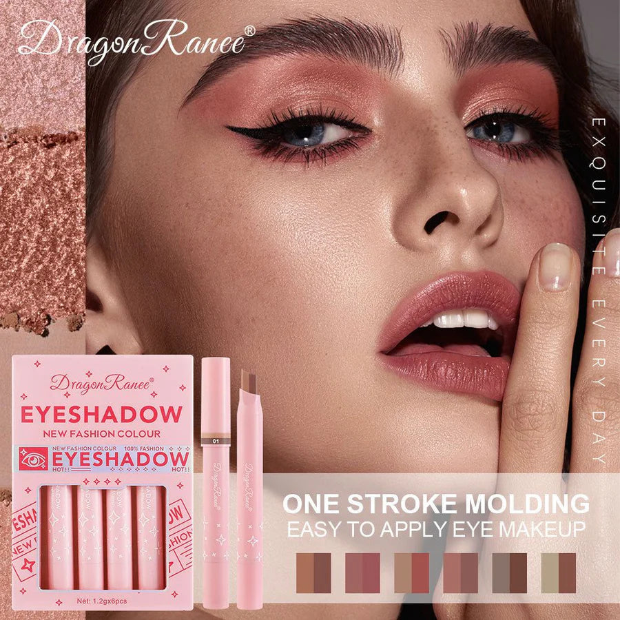 Dragon Ranee Pack of 06 Eyeshadow Stick 2 In 1 Double Color Gradient Velvet Shadow Stick Eye Makeup Waterproof Lasting Shimmer Metallic Eyeshadow Makeup DR105A