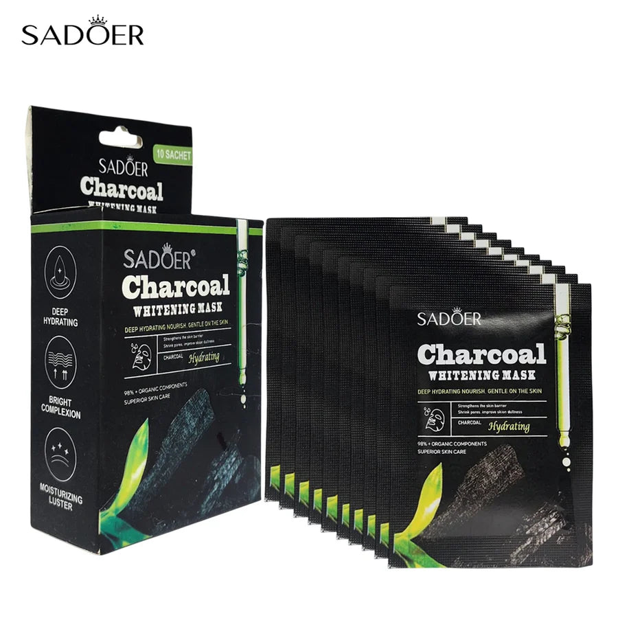 **SADOER Charcoal Whitening Sheet Face Mask (10PCS)**