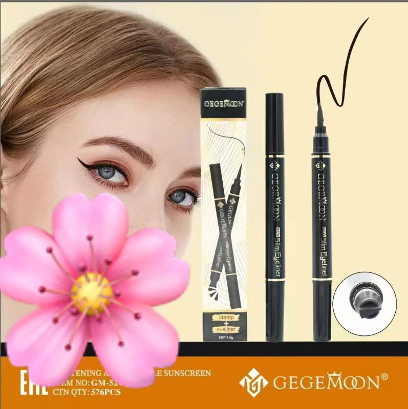 GEGEMOON 2-in-1 Stamp & Slim Liquid Eyeliner Pen - Waterproof Black