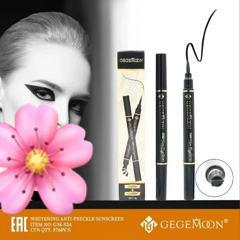 GEGEMOON 2-in-1 Stamp & Slim Liquid Eyeliner Pen - Waterproof Black