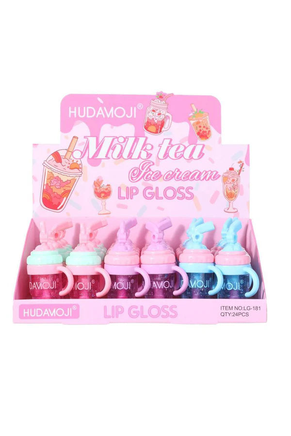 HUDAMOJI "Milk Tea Ice Cream" Lip Gloss Collection - Cute Bottle Design