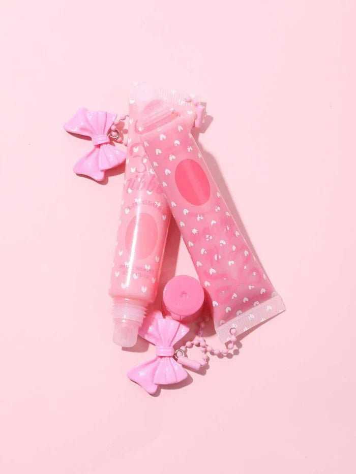 Hudamoji Silk Ribbon "Pretty in Pink" Bow-Charm Lip Gloss