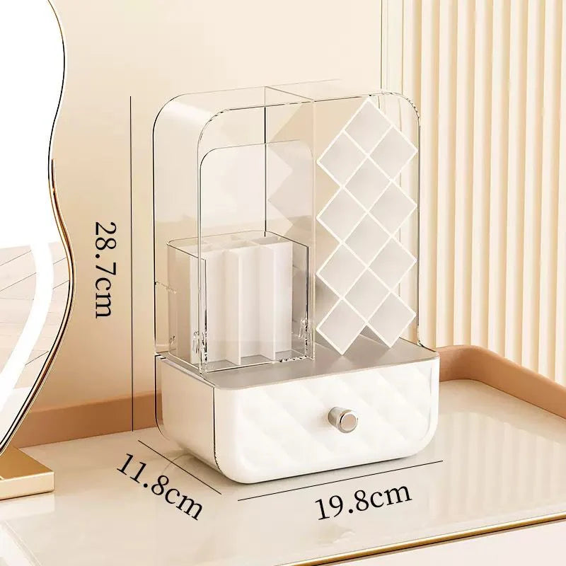 Luxe 3-in-1 Acrylic Cosmetic & Lipstick Organizer with Quilted Dust-Proof Drawer