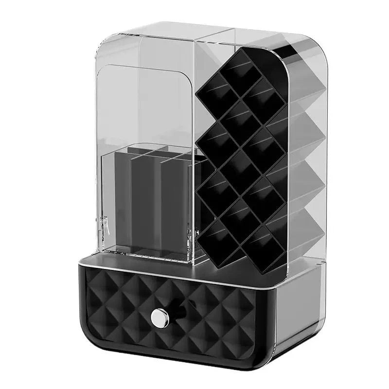 Luxe 3-in-1 Acrylic Cosmetic & Lipstick Organizer with Quilted Dust-Proof Drawer