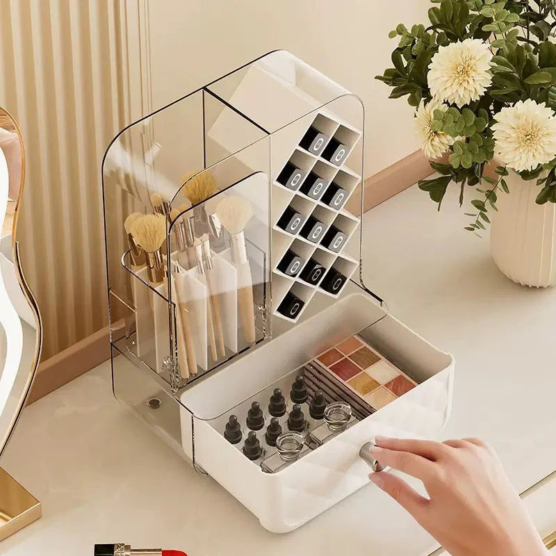 Luxe 3-in-1 Acrylic Cosmetic & Lipstick Organizer with Quilted Dust-Proof Drawer