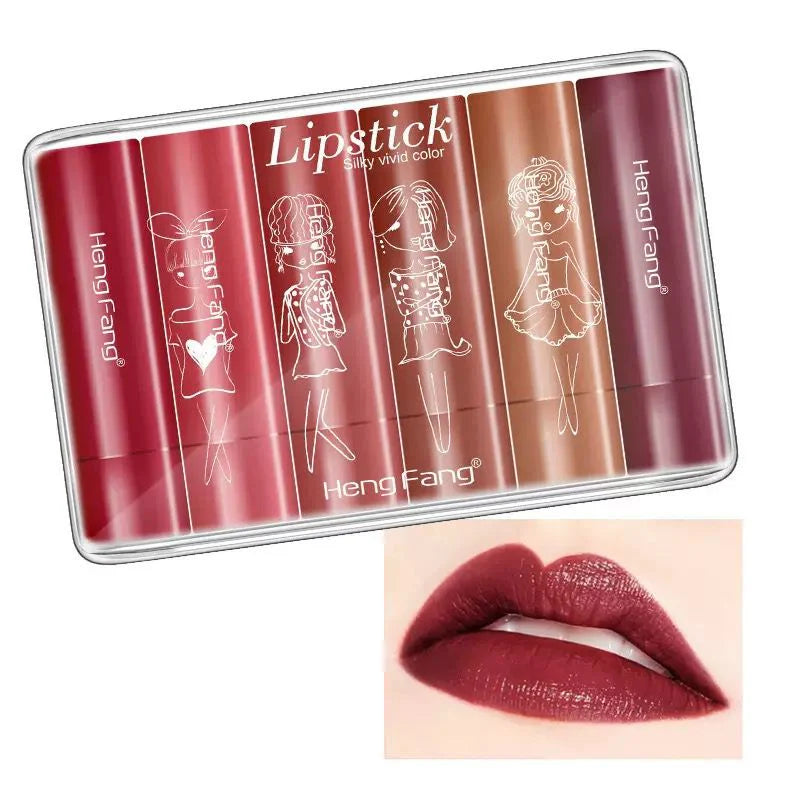HENG FANG High Quality Makeup Nourishing Matte Organic Waterproof Lipstick 6pcs Set