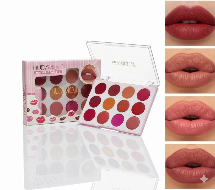 HUDAMOJI Matte Lip Palette – 15 Vibrant Shades