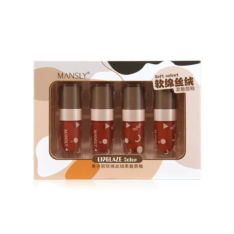 MANSLY 4pcs Velvet Air Lip Gloss Lip Mud Lip Glaze