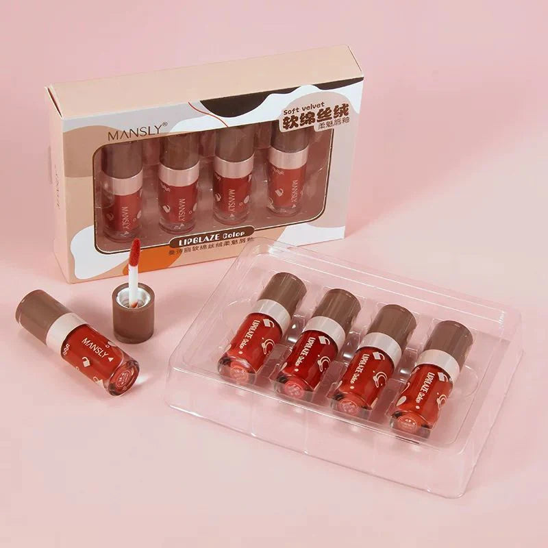 MANSLY 4pcs Velvet Air Lip Gloss Lip Mud Lip Glaze