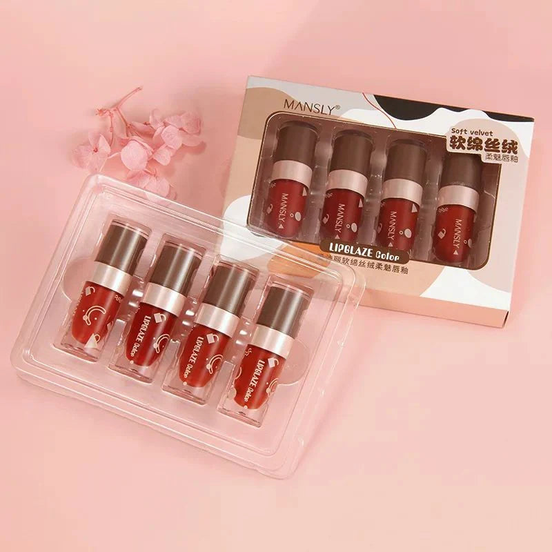 MANSLY 4pcs Velvet Air Lip Gloss Lip Mud Lip Glaze